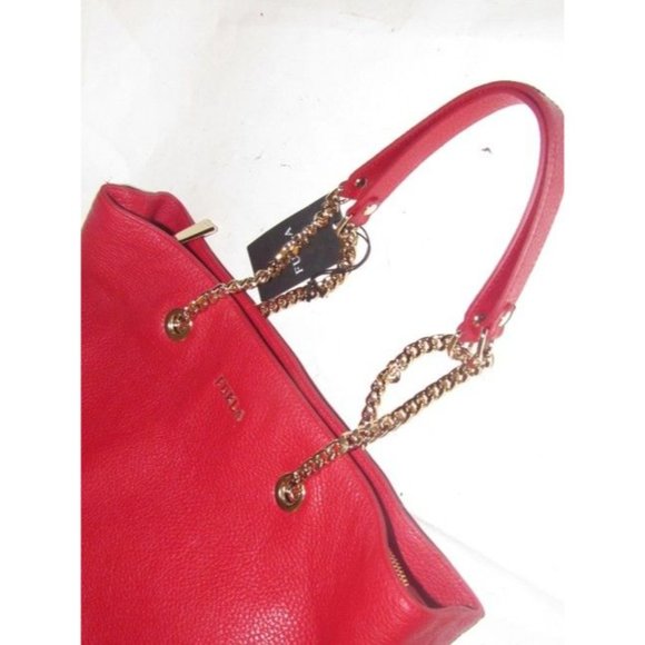 Furla St Alice True Red Leather Gold Accents Satchel - Picture 2 of 12